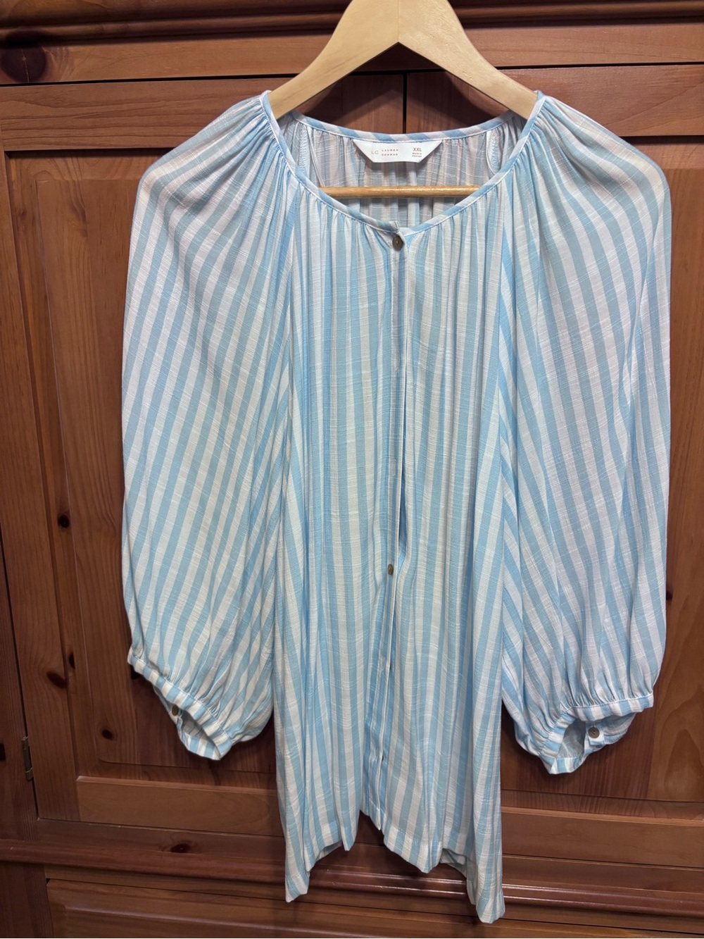 LC Lauren Conrad Light Blue & White Striped Peasant Blouse